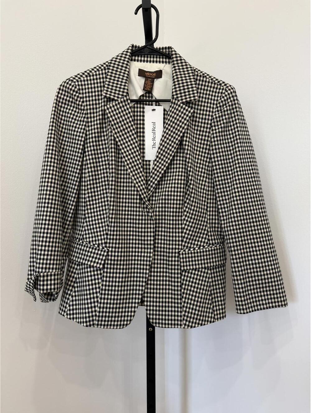 Victor Alfaro 10p Black and White Gingham Blazer Jacket